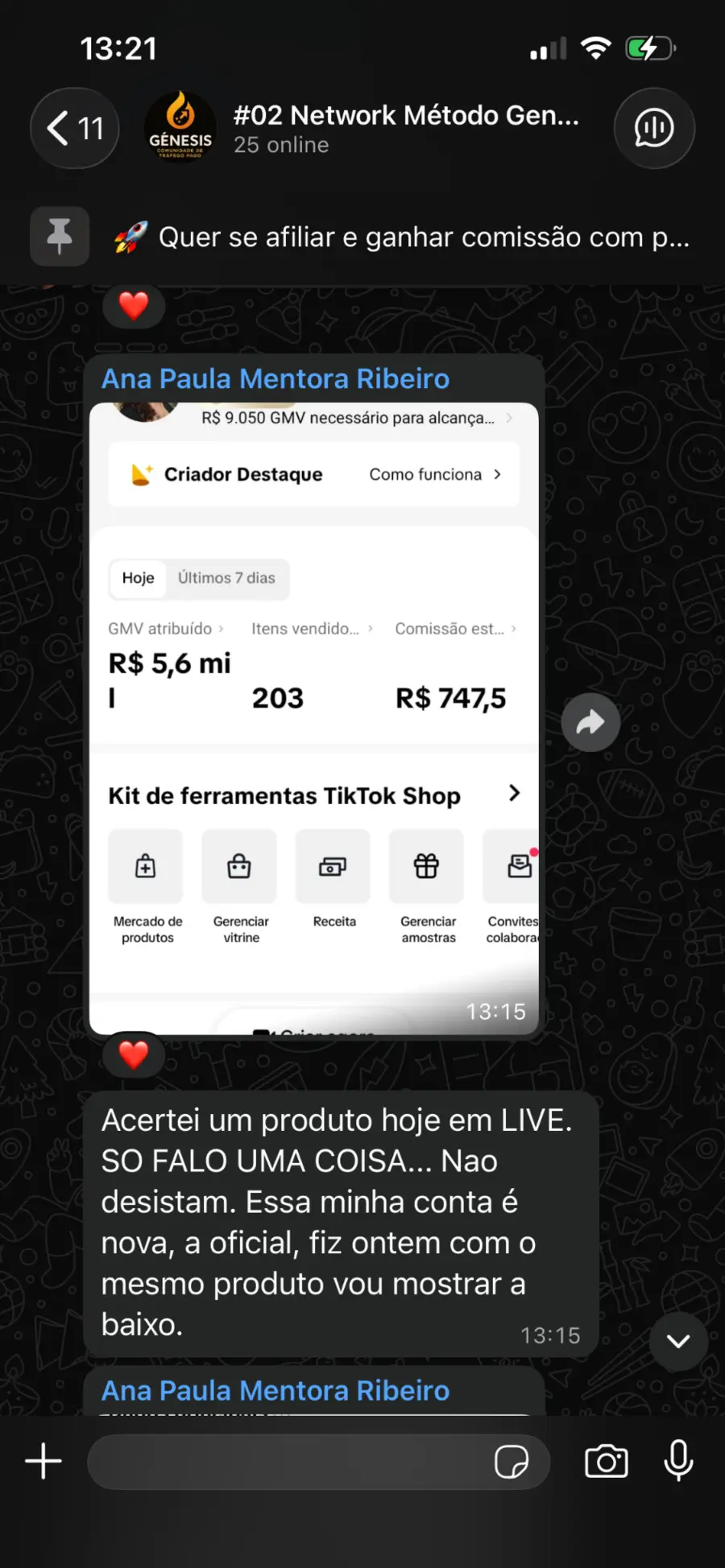 Print de conta nova com R$ 5,6 mil de GMV
